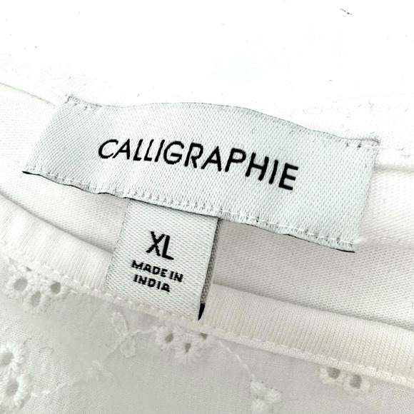 CALLIGRAPHIE Women's XL White Embroidered Eyelet Floral Tunic Top Boho Peasant - Picture 4 of 9